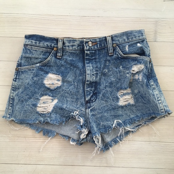 Wrangler Pants - VTG Wrangler Cut Off Denim Shorts Fray Distressed